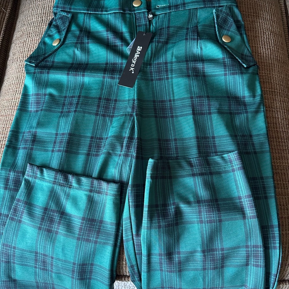 Allegra K Teal Plaid Pants
